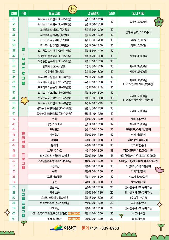 예산군청 교육체육과 2025 상반기 평생교육 프로그램 수강생 모집-전단지-2 이미지