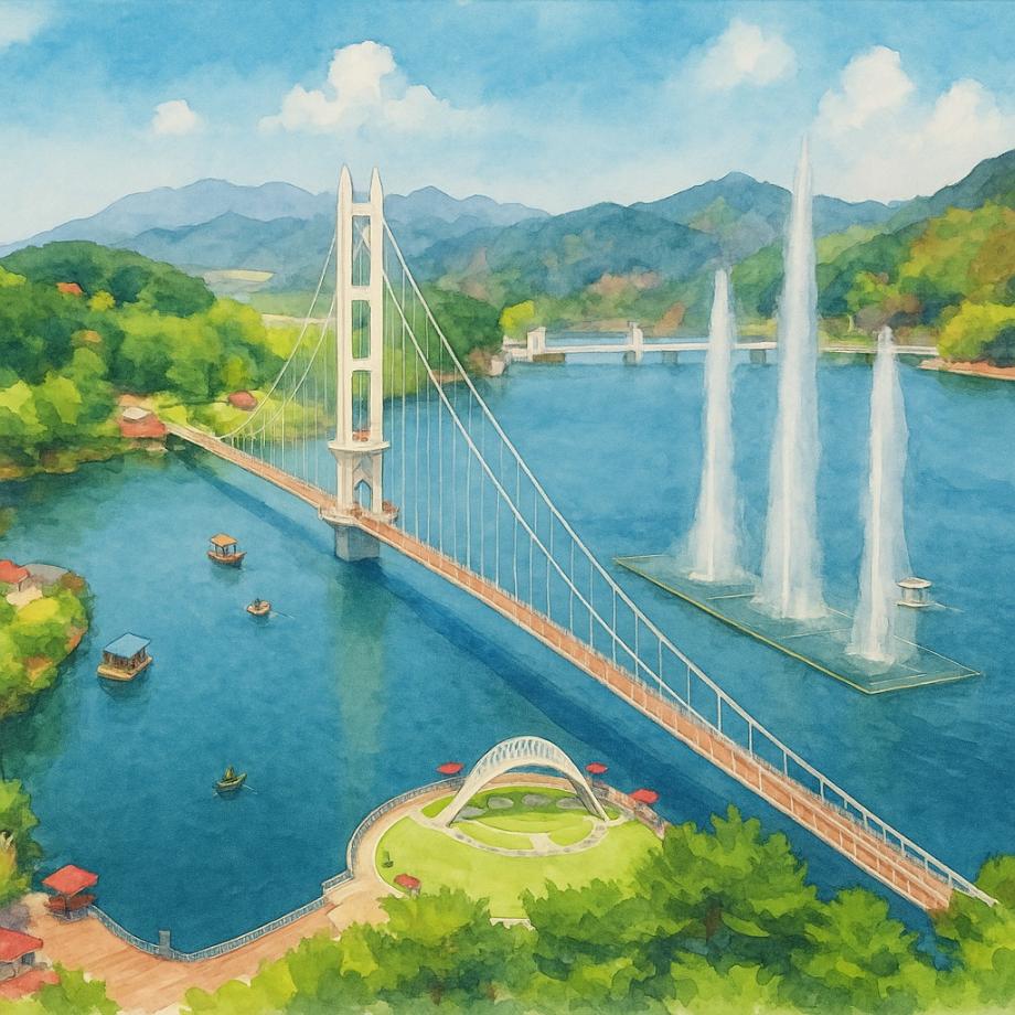 예당호출렁다리 전경(수채화풍) 이미지